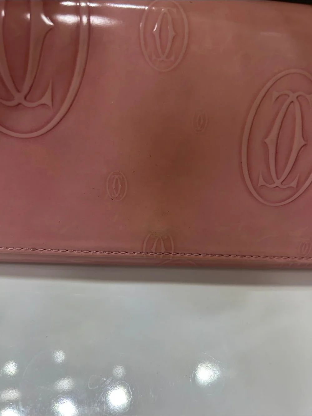 Cartier Pink Patent Birthday Embossed Logo Clutch wallet limited edition